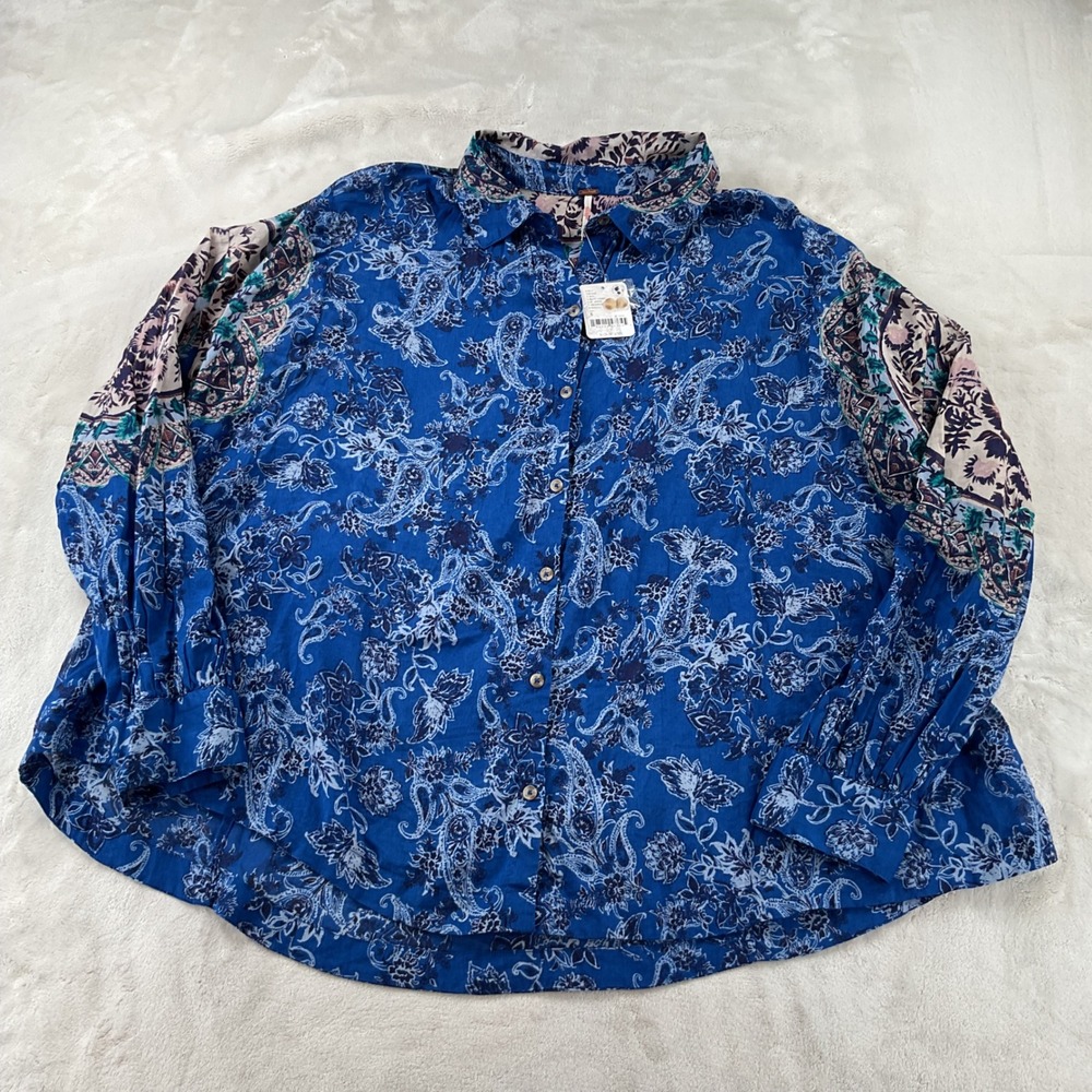 Free People Blue Paisley Floral Mixed Print Button Down Shirt OB2049948 Womens S